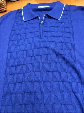 Zip Polo Sweater in Royal Blue with White Trim made in Italy.
